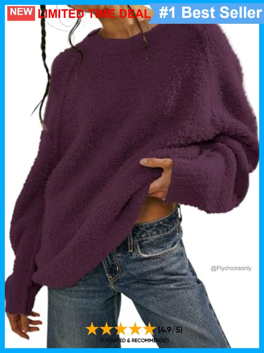 Oversized Fuzzy Knit Crewneck Long Sleeve Pullover Sweater